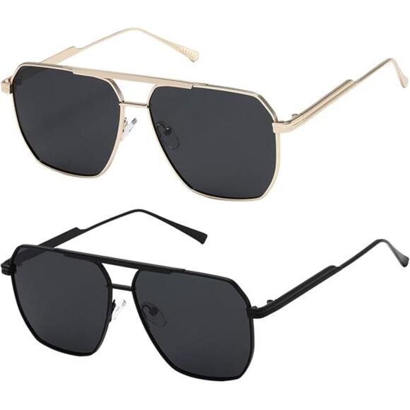 Polarized Sunglasses Women Men Retro Oversized Square Vintage Metal Shades - Picture 7 of 7